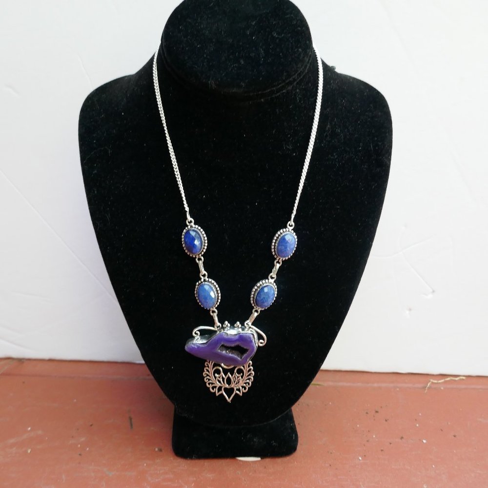 Solar Agate & Blue Sapphire 20" necklace